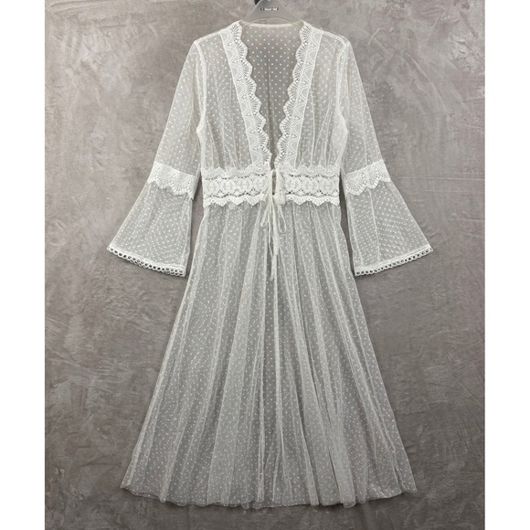 Other - Sheer Lace-Trim White Robe with Tie Front